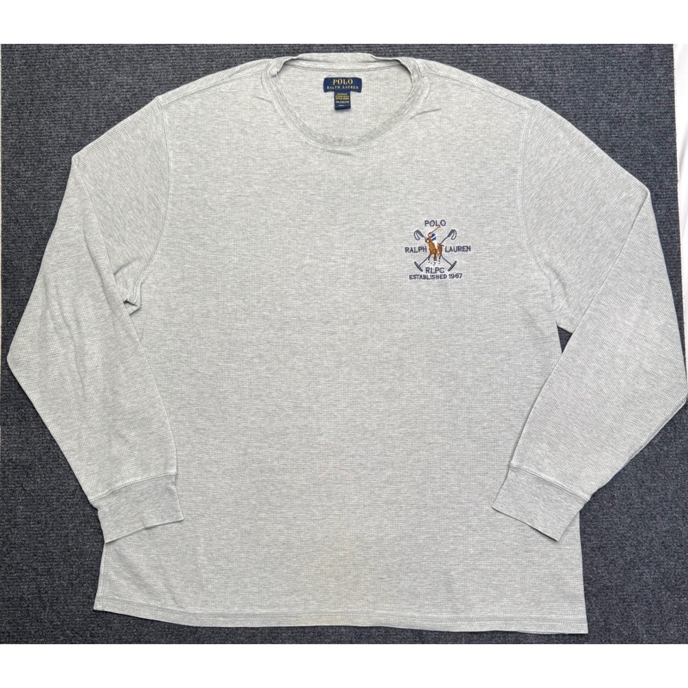 Polo Ralph Lauren Mens 2XL Grey Waffle Knit Long Sleeve Sleep Shirt RLPC Crest